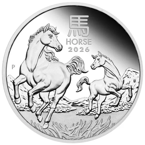 1 Unze Silbermünze Australien 2026 in Polierter Platte - Lunar Serie 3 - Motiv: PFERD ( Perth Mint ) °