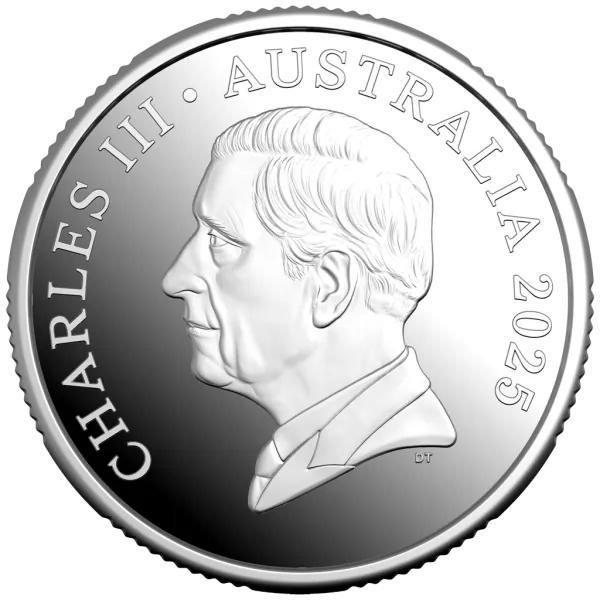 „1 oz Silbermünze Australien 2025 der Royal Australian Mint in Polierter Platte. Motiv mit Känguru im Bush-Capital-Design, spiegelnde und mattierte Elemente, geliefert im hochwertigen Etui mit Schuber.“