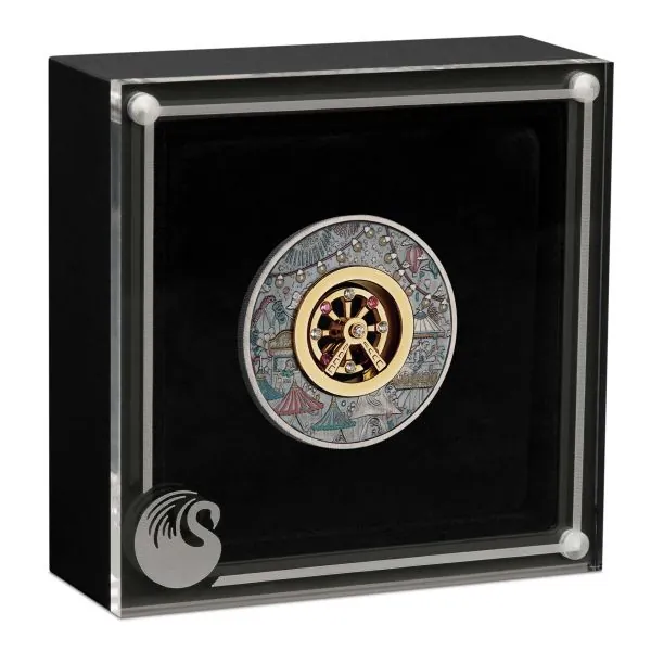 2 Unze Silbermünze Tuvalu 2025 mit Farbe veredelt in Antique Finish | MOTIV: Ferris Wheel ( Perth Mint ) *