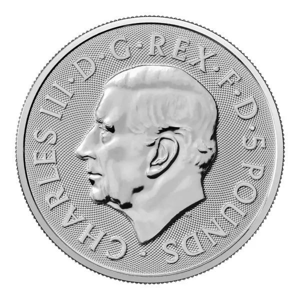 „Silbermünze 2026 aus Großbritannien mit dem Motiv ‚The Queen’s Lion‘. Majestätischer Löwe in detailreicher Prägung, 2-Unzen-Format, glatter Rand, hochwertige Silberoberfläche.“