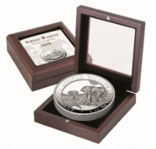 1 Unze Silbermünze Somalia 2026 – Elefant, Ultra High Relief und Polierte Platte, detailreiches Elefantenmotiv mit plastischer Tiefenwirkung, Lieferung im Etui mit nummeriertem Echtheitszertifikat.