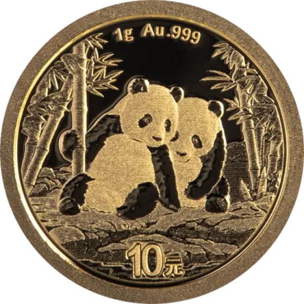 1 Gramm Goldmünze China 2026 mit Panda-Motiv, geprägt von der China Mint, Vorderseite mit Prägezeichen, Rückseite mit detailliertem Panda-Design.