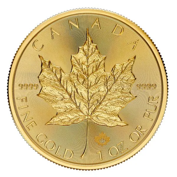 1 Unze Goldmünze Kanada 2026 Maple Leaf mit Ahornblatt-Motiv, geprägt von der Royal Canadian Mint, Vorderseite mit dem Porträt von König Charles III.