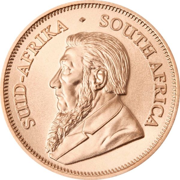 1/2 Unze Goldmünze Südafrika 2026 Krügerrand, Vorderseite mit Porträt von Paul Kruger, Rückseite mit springendem Nashorn, geprägt von der South African Mint, beliebte Investment-Goldmünze