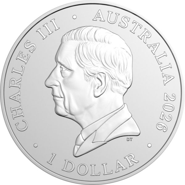 1 Unze Silbermünze Australien 2026 Koala, 3. Ausgabe der RAM Serie, aus 999,9 Feinsilber, geprägt von der Royal Australian Mint, Koala Motiv auf der Rückseite, ausgeliefert in Münzkapsel.