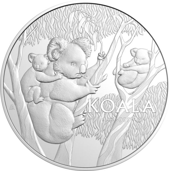 1 Unze Silbermünze Australien 2026 Koala, 3. Ausgabe der RAM Serie, aus 999,9 Feinsilber, geprägt von der Royal Australian Mint, Koala Motiv auf der Rückseite, ausgeliefert in Münzkapsel.