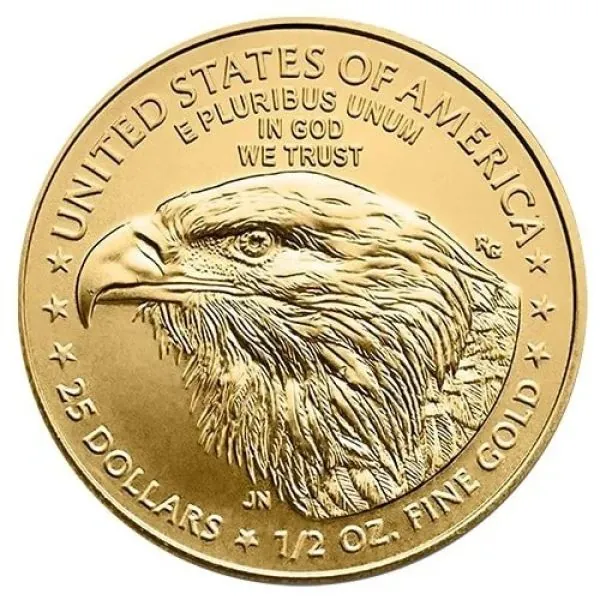 1/2 Unze Goldmünze USA 2026 American Eagle aus 916,67 Gold, Vorderseite mit Lady Liberty, Rückseite mit modernem Adlerkopf im Type 2 Design.