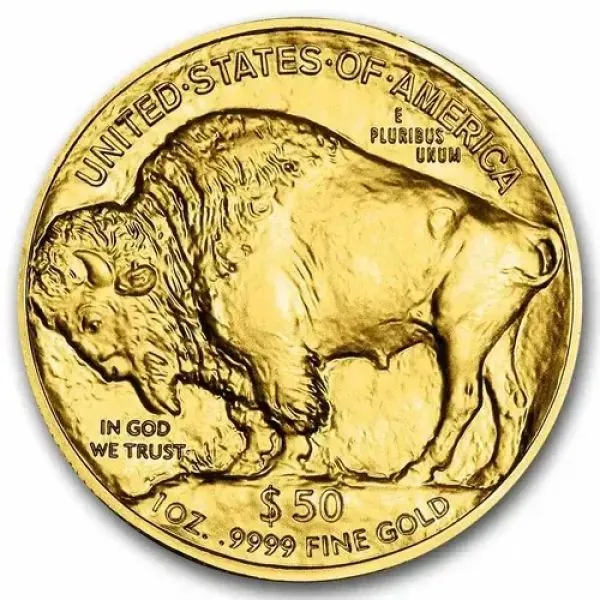 1 Unze Goldmünze USA 2026 Buffalo aus 999,9 Feingold, Vorderseite mit Indian Head Profil, Rückseite mit American Bison, geprägt von der United States Mint.