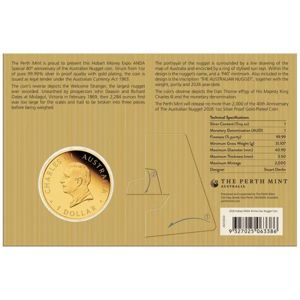 1 Unze Silbermünze Australien 2026 Kookaburra mit partieller Vergoldung im Blister, Privy Mark zur Perth Stamp and Coin Show, geprägt in 999,9er Feinsilber