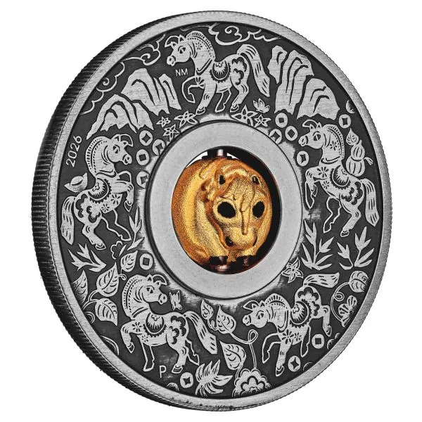 1 Unze Silbermünze Tuvalu 2026 Rotating Charm in Antique Finish | Lunar Serie - Motiv: YEAR OF THE HORSE ( Pferd )