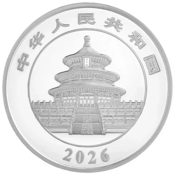1 Kilo Silbermünze China 2026 Panda in Polierter Platte mit irisierender Farbveredelung, großformatige Sammlermünze in Box mit Zertifikat, detailreiches Panda-Motiv.