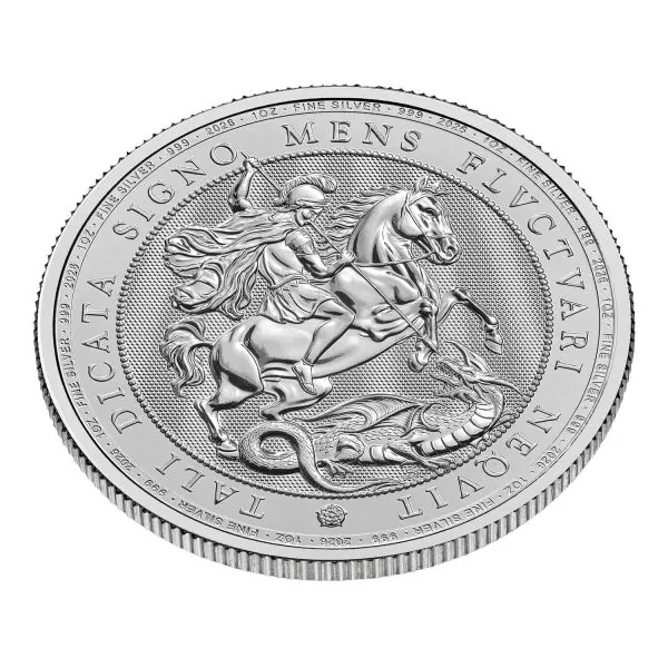 1 Unze Silbermünze Großbritannien 2026 mit dem Motiv Löwe und Adler, geprägt in 999er Feinsilber, Wertseite mit Porträt von König Charles III.