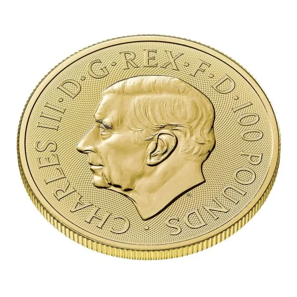 1 Unze Goldmünze Großbritannien 2026 – Britannia mit Porträt von König Charles III. Vorderseite zeigt das offizielle Porträt des Königs, Rückseite die klassische Darstellung der Britannia. Lieferung einzeln in Kapseln oder im 10er Tube