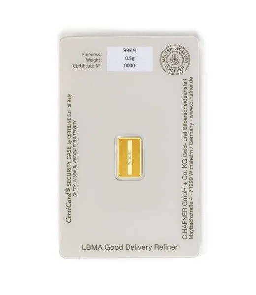 0,5 Gramm Goldbarren C.HAFNER – Neuware mit Seriennummer, geprägt im Blister, LBMA-zertifiziert