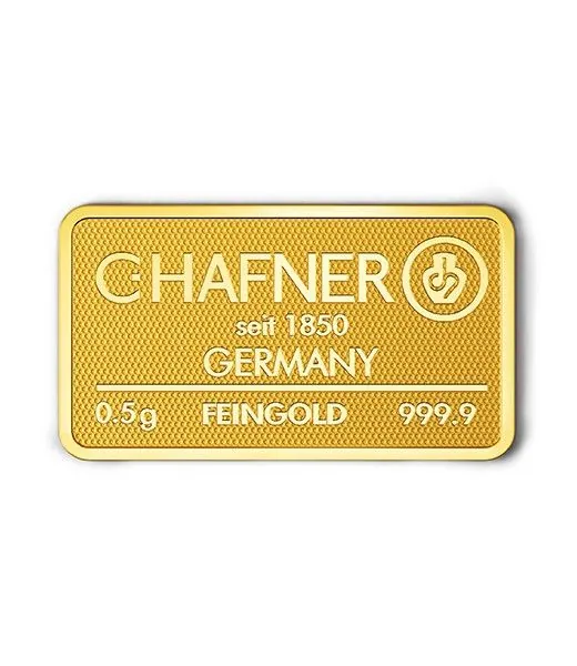 0,5 Gramm Goldbarren C.HAFNER – Neuware mit Seriennummer, geprägt im Blister, LBMA-zertifiziert