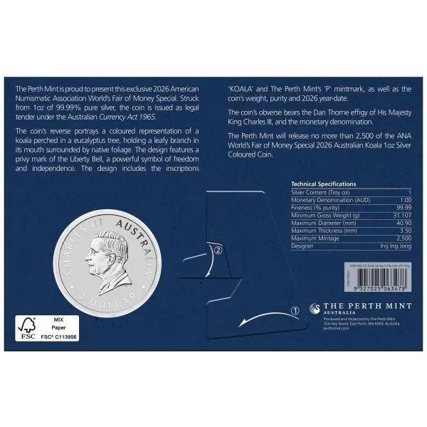 1 oz Silver Koala 2026 Perth Mint Pittsburgh ANA World’s Fair of Money Special with Liberty Bell Privy Mark