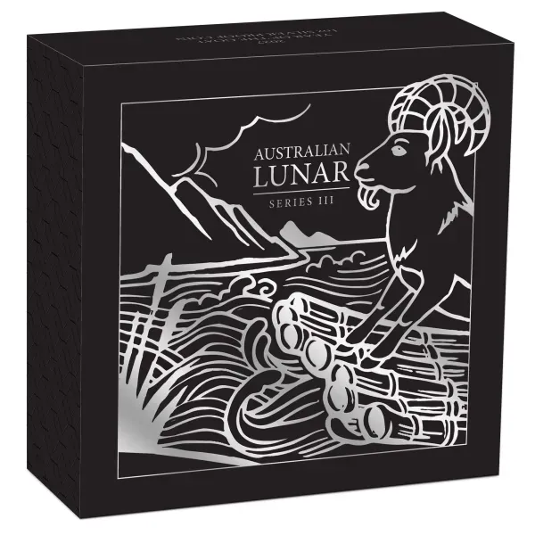 1 oz Silbermünze Australien 2027 „Jahr der Ziege“ der Perth Mint. 999,9 Feinsilber, Polierte Platte, Lunar Serie III, Auflage 5.000 Stück.