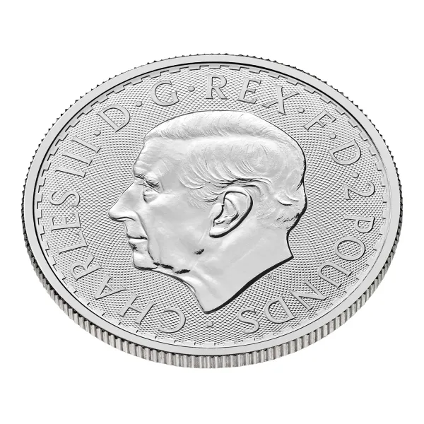 Britannische 1 Unze Silber Britannia des Jahres 2027. Die Motivseite zeigt Britannia mit Helm, Schild, Olivenzweig und Dreizack. Die Jubiläumsausgabe trägt das „30“ Wave Privy Mark und eine strukturierte Hintergrundgestaltung.