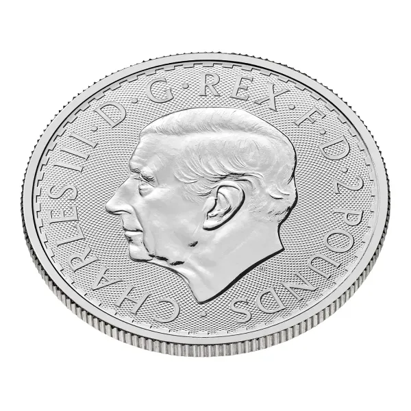 Britannische 1 Unze Silber Britannia des Jahres 2027. Die Motivseite zeigt Britannia mit Helm, Schild, Olivenzweig und Dreizack. Die Jubiläumsausgabe trägt das „30“ Wave Privy Mark und eine strukturierte Hintergrundgestaltung.
