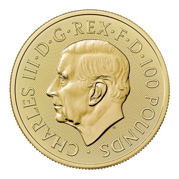 Britische 1 Unze Goldmünze aus dem Jahr 2026 aus der Royal Tudor Beasts Bullion Collection. Die Motivseite zeigt den Seymour Panther mit einem Schild mit den Seymour Flügeln. Die Münze besteht aus 999,9/1000 Feingold.