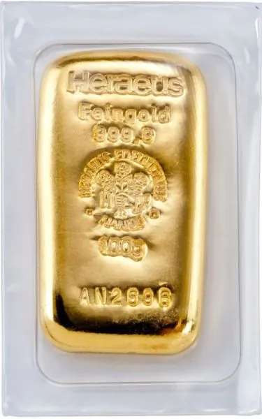 100 Gramm Goldbarren Heraeus