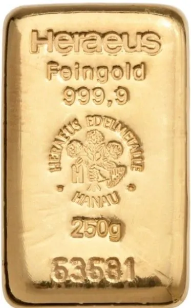 250 Gramm Goldbarren Heraeus