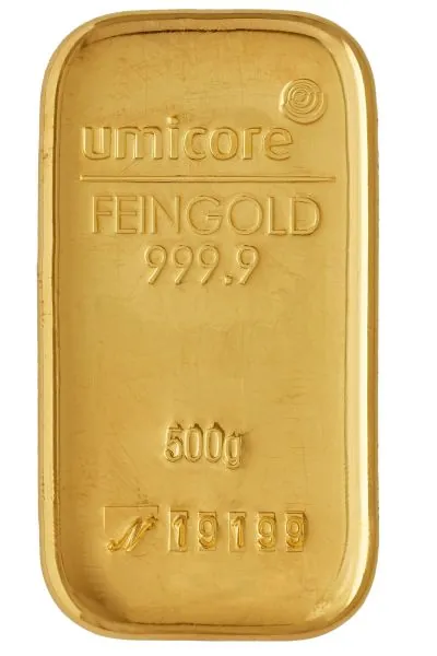 500 Gramm Goldbarren Umicore mit Seriennummer