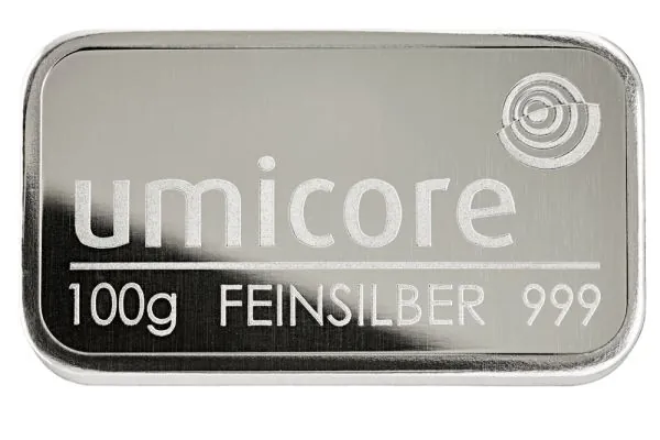 100 Gramm Silberbarren Umicore