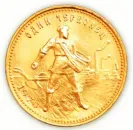 Russland 10 Rubel Tscherwonetz Goldmünze aus 900er Gold mit klassischem Motiv des sowjetischen Sämanns, historische Goldanlagemünze als Symbolbild für den Ankauf