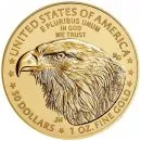 1 Unze Goldmünze USA 2021 American Eagle Type 2 aus 916,67 Gold mit Lady Liberty auf der Vorderseite und dem neuen Weißkopfseeadler der Type-2-Serie auf der Rückseite.