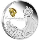 1 Unze Silbermünze Australien 2023 in Polierte Platte vergoldet - Glückwunsch zur Hochzeit