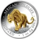 1 Unze Silbermünze Somalia 2023 | Serie: African Wildlife - Motiv: Leopard vergoldet