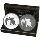 2 x 1 Unze Silbermünzen SET Somalia 2024 - Elefant mit Ruthenium veredelt | Black & White Edition | 8. Ausgabe | Nur 500 Exemplare