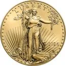 1 Unze Goldmünze USA 2024 American Eagle aus 916,67 Gold mit Lady Liberty auf der Vorderseite und dem modernen Type-2-Weißkopfseeadler auf der Rückseite.