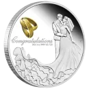1 Unze Silbermünze Australien 2024 in Polierte Platte vergoldet - Glückwunsch zur Hochzeit