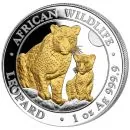 1 Unze Silbermünze Somalia 2024 | Serie: African Wildlife - Motiv: Leopard vergoldet