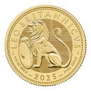 Vorderseite zeigt den majestätischen British Lion mit königlichem Schild, Rückseite mit Porträt von König Charles III., Ausgabeland, Jahrgang 2025 und Angaben zu Feingehalt und Nennwert.