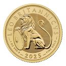 Goldmünze mit Motiv des British Lion auf der Vorderseite, Rückseite mit Porträt von König Charles III., Ausgabejahr 2025 und Feingold-Angaben, limitiert auf 5.000 Stück weltweit.