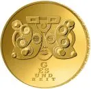 50-Euro-Goldmünze Deutschland 2025, Prägezeichen A – Motiv „Gesundheit“ aus der Serie „Deutsches Handwerk“, in Goldfarbe mit medizinischen Symbolen