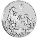 „1 Unze Silbermünze Australien 2026 Lunar Serie III mit Pferd-Motiv, geprägt von der Perth Mint, Vorderseite mit Königinnenportrait, Rückseite mit detailreichem Pferdedesign, Ausgabe limitiert auf 300.000 Stück.“