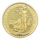 „1/4 Unze Goldmünze Großbritannien 2026 – Britannia mit Porträt von König Charles III. Vorderseite zeigt das offizielle Porträt des Königs, Rückseite die klassische Darstellung der Britannia.“