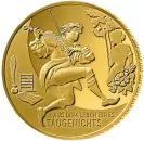 „Deutschland 100 Euro Gold Gedenkmünze 2025, Motiv: Aus dem Leben eines Taugenichts, dritte Ausgabe der Serie Meisterwerke der Deutschen Literatur, geprägt von Prägeanstalt A, Vorderseite mit Bundesadler, Rückseite mit künstlerischer Darstellung aus dem W