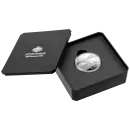 „1 oz Silbermünze Australien 2025 der Royal Australian Mint in Polierter Platte. Motiv mit Känguru im Bush-Capital-Design, spiegelnde und mattierte Elemente, geliefert im hochwertigen Etui mit Schuber.“