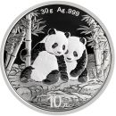 Silbermünze China Panda 2026, 30 g, mit Panda-Motiv auf der Vorderseite und dem Himmelstempel von Peking auf der Rückseite