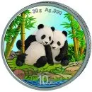 30 g Silbermünze China 2026 Panda in Farbe. Vorderseite mit dem Himmelstempel, Rückseite mit farbig gestaltetem Panda-Motiv.