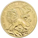 1 Unze Goldmünze Großbritannien 2026 mit dem Motiv Löwe und Adler, geprägt in 999,9er Gold, Wertseite mit Porträt von König Charles III.
