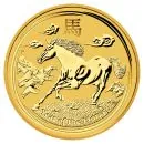 1/2 Unze Goldmünze Australien 2014 Lunar Serie 2 Pferd aus 999,9er Gold, Motiv mit Pferd und chinesischem Schriftzeichen, Wertseite mit Porträt von Königin Elizabeth II.