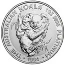 1 Unze Platinmünze Australien 1994 Koala aus 999,5er Platin, Motiv mit australischem Koala, Wertseite mit Porträt von Königin Elizabeth II.