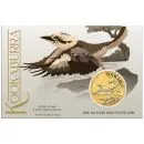 1 Unze Silbermünze Australien 2026 Kookaburra mit partieller Vergoldung im Blister, Privy Mark zur Perth Stamp and Coin Show, geprägt in 999,9er Feinsilber
