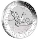 1 Unze Silbermünze Australien 2026 The Swan 10th Anniversary aus 999,9er Feinsilber, Motiv zeigt einen elegant dargestellten Schwan, Wertseite mit Porträt von König Charles III.